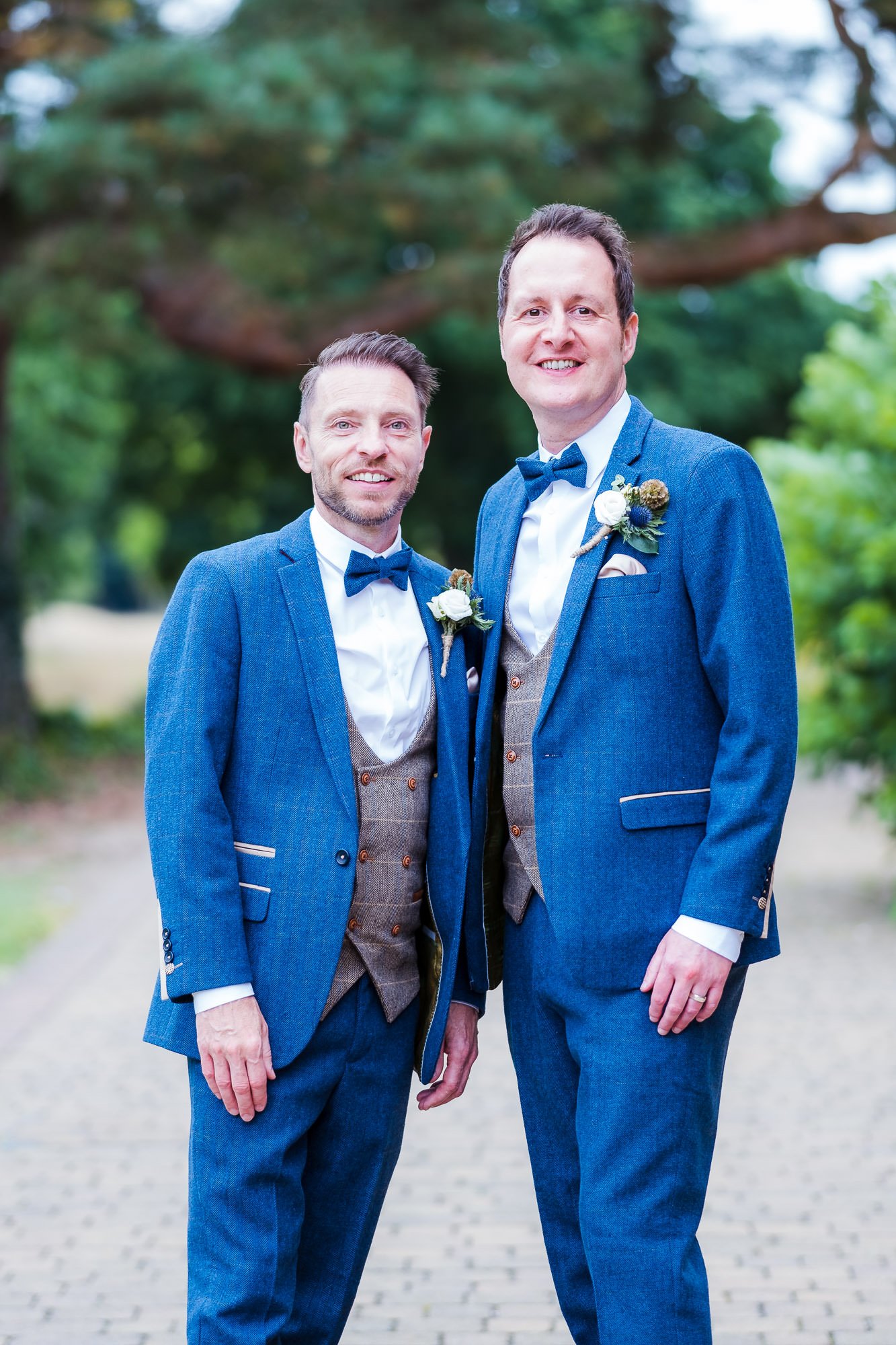 Tony and Ross posing for wedding photos at Rockliffe Hall